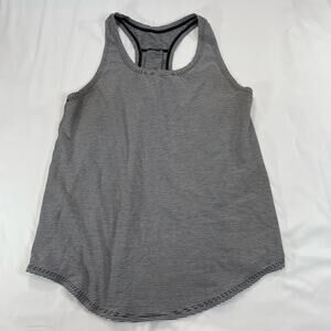 Lululemon Essential Tank Top Striped Black White Racerback Pleated Size 8 Women